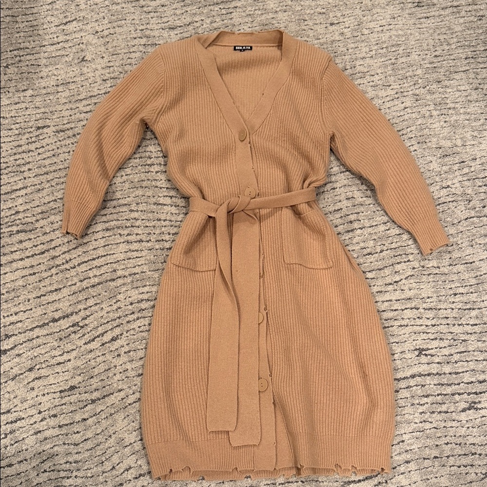 SER.O.YA Ribbed Knit Sweater in Tan